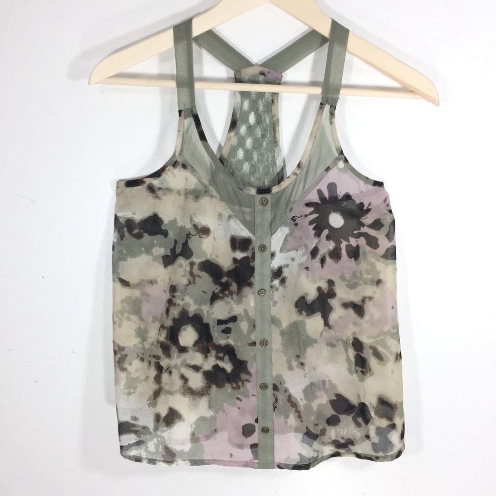 Lottie & Holly Floral Flower Tank gray Sheer Top